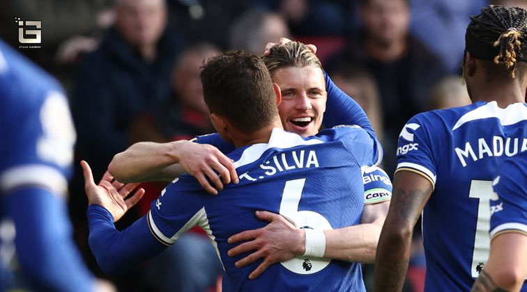 Foto: Thiago Silva usai mencetak gol pada menit ke ke-11 kontra Sheffield United